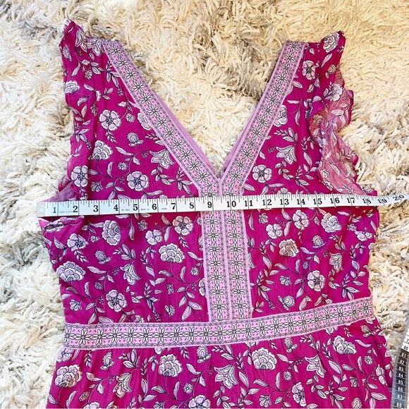 NWOT LOFT | Border Ruffle Midi Pocket Dress with a floral pattern pink/lilac 10 - Picture 9 of 10